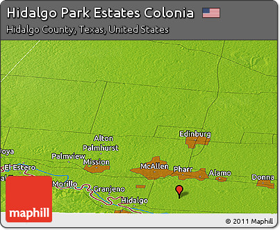 Physical Panoramic Map of Hidalgo Park Estates Colonia