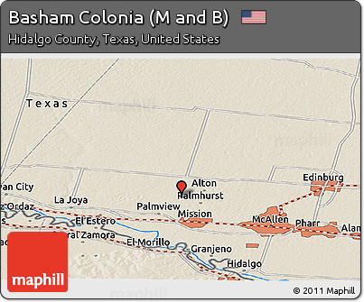 Shaded Relief Panoramic Map of Basham Colonia (M and B)