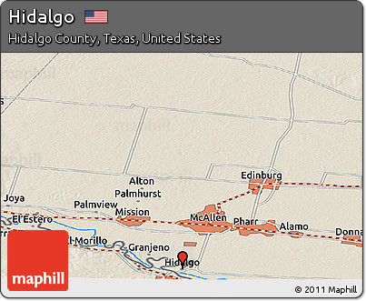 Shaded Relief Panoramic Map of Hidalgo
