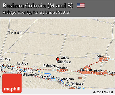 Shaded Relief Panoramic Map of Basham Colonia (M and B)