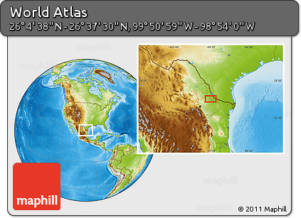 Physical Location Map of the Area around 26° 21' 4" N, 99° 22' 30" W