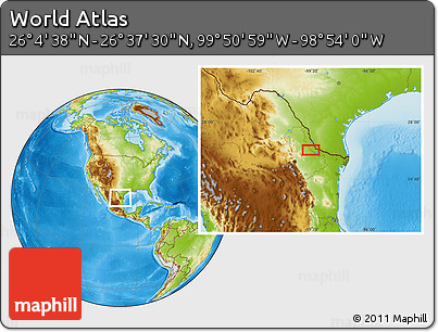 Physical Location Map of the Area around 26° 21' 4" N, 99° 22' 30" W