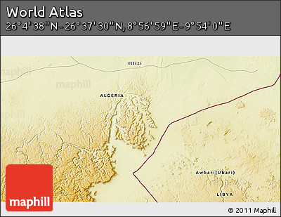 Physical 3D Map of the Area around 26° 21' 4" N, 9° 25' 30" E