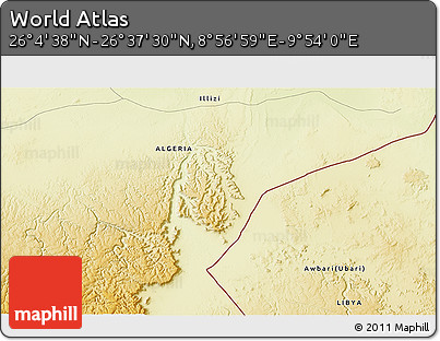 Physical 3D Map of the Area around 26° 21' 4" N, 9° 25' 30" E