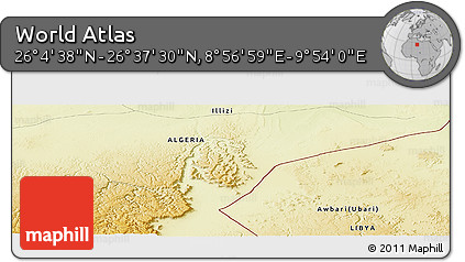 Physical Panoramic Map of the Area around 26° 21' 4" N, 9° 25' 30" E