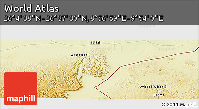 Physical Panoramic Map of the Area around 26° 21' 4" N, 9° 25' 30" E