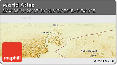 Physical Panoramic Map of the Area around 26° 21' 4" N, 9° 25' 30" E