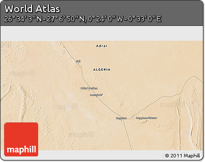 Satellite 3D Map of the Area around 26° 50' 27" N, 0° 4' 30" E