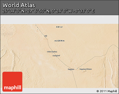 Satellite 3D Map of the Area around 26° 50' 27" N, 0° 4' 30" E