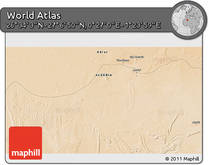 Satellite 3D Map of the Area around 26° 50' 27" N, 0° 55' 29" E