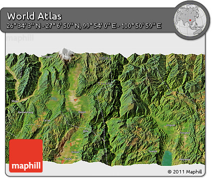 Satellite 3D Map of the Area around 26° 50' 27" N, 100° 22' 30" E