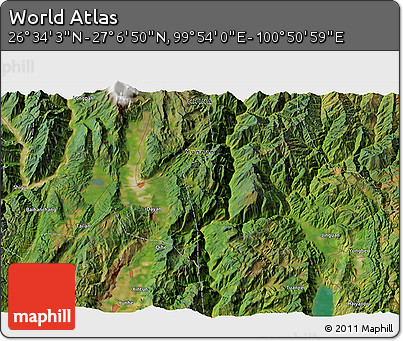 Satellite 3D Map of the Area around 26° 50' 27" N, 100° 22' 30" E