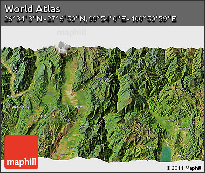 Satellite 3D Map of the Area around 26° 50' 27" N, 100° 22' 30" E