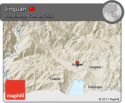 Shaded Relief Panoramic Map of Jinguan