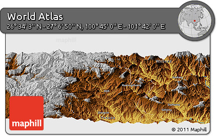 Physical Panoramic Map of the Area around 26° 50' 27" N, 101° 13' 29" E