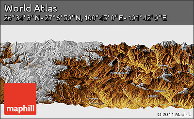 Physical Panoramic Map of the Area around 26° 50' 27" N, 101° 13' 29" E