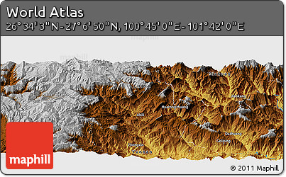 Physical Panoramic Map of the Area around 26° 50' 27" N, 101° 13' 29" E