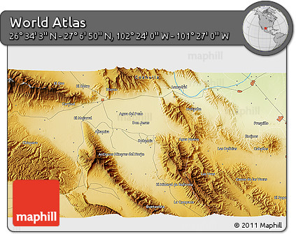Physical 3D Map of the Area around 26° 50' 27" N, 101° 55' 30" W