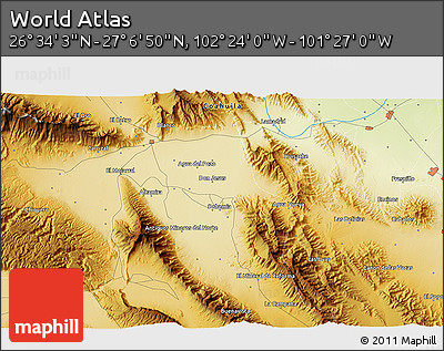 Physical 3D Map of the Area around 26° 50' 27" N, 101° 55' 30" W