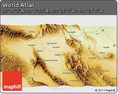 Physical 3D Map of the Area around 26° 50' 27" N, 101° 55' 30" W