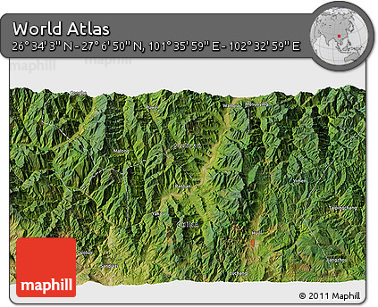 Satellite 3D Map of the Area around 26° 50' 27" N, 102° 4' 29" E
