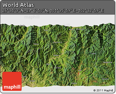 Satellite 3D Map of the Area around 26° 50' 27" N, 102° 4' 29" E