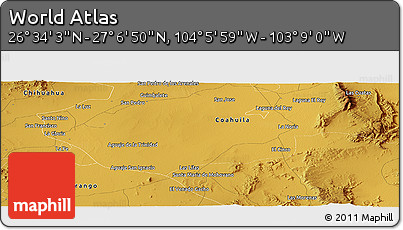 Physical Panoramic Map of the Area around 26° 50' 27" N, 103° 37' 30" W