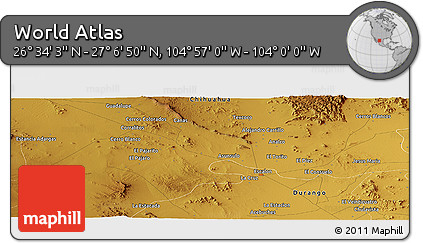 Physical Panoramic Map of the Area around 26° 50' 27" N, 104° 28' 29" W