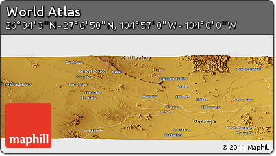 Physical Panoramic Map of the Area around 26° 50' 27" N, 104° 28' 29" W
