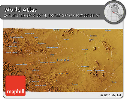 Physical 3D Map of the Area around 26° 50' 27" N, 105° 19' 29" W