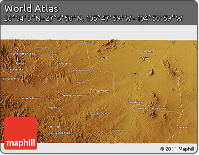Physical 3D Map of the Area around 26° 50' 27" N, 105° 19' 29" W