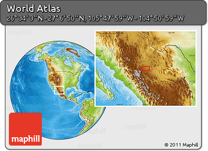 Physical Location Map of the Area around 26° 50' 27" N, 105° 19' 29" W