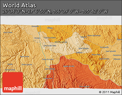 Political 3D Map of the Area around 26° 50' 27" N, 106° 10' 30" W