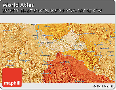 Political 3D Map of the Area around 26° 50' 27" N, 106° 10' 30" W