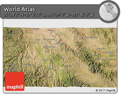 Satellite 3D Map of the Area around 26° 50' 27" N, 106° 10' 30" W
