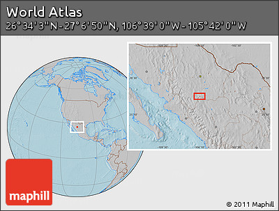 Gray Location Map of the Area around 26° 50' 27" N, 106° 10' 30" W, hill shading