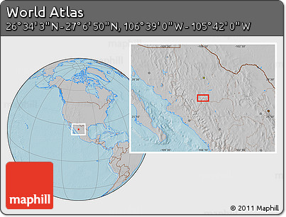 Gray Location Map of the Area around 26° 50' 27" N, 106° 10' 30" W, hill shading