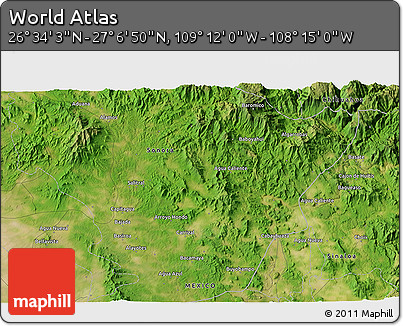 Satellite 3D Map of the Area around 26° 50' 27" N, 108° 43' 29" W