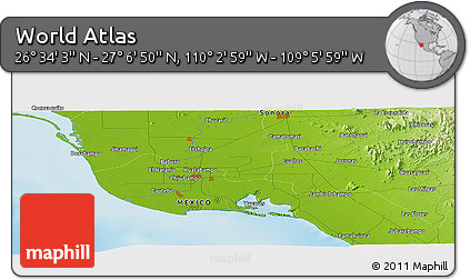 Physical Panoramic Map of the Area around 26° 50' 27" N, 109° 34' 29" W