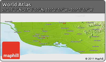 Physical Panoramic Map of the Area around 26° 50' 27" N, 109° 34' 29" W