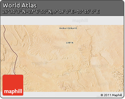 Satellite 3D Map of the Area around 26° 50' 27" N, 10° 16' 30" E