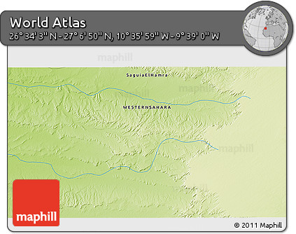 Physical 3D Map of the Area around 26° 50' 27" N, 10° 7' 30" W