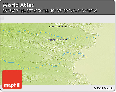 Physical 3D Map of the Area around 26° 50' 27" N, 10° 7' 30" W