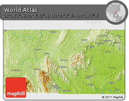 Physical 3D Map of the Area around 26° 50' 27" N, 111° 25' 30" E