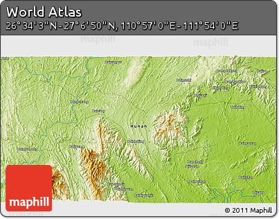 Physical 3D Map of the Area around 26° 50' 27" N, 111° 25' 30" E