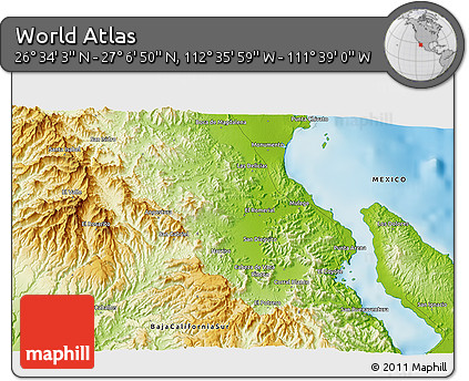 Physical 3D Map of the Area around 26° 50' 27" N, 112° 7' 30" W
