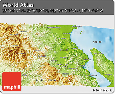 Physical 3D Map of the Area around 26° 50' 27" N, 112° 7' 30" W