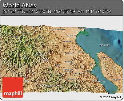Satellite 3D Map of the Area around 26° 50' 27" N, 112° 7' 30" W