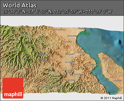 Satellite 3D Map of the Area around 26° 50' 27" N, 112° 7' 30" W