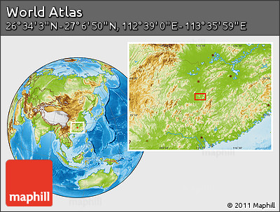 Physical Location Map of the Area around 26° 50' 27" N, 113° 7' 30" E